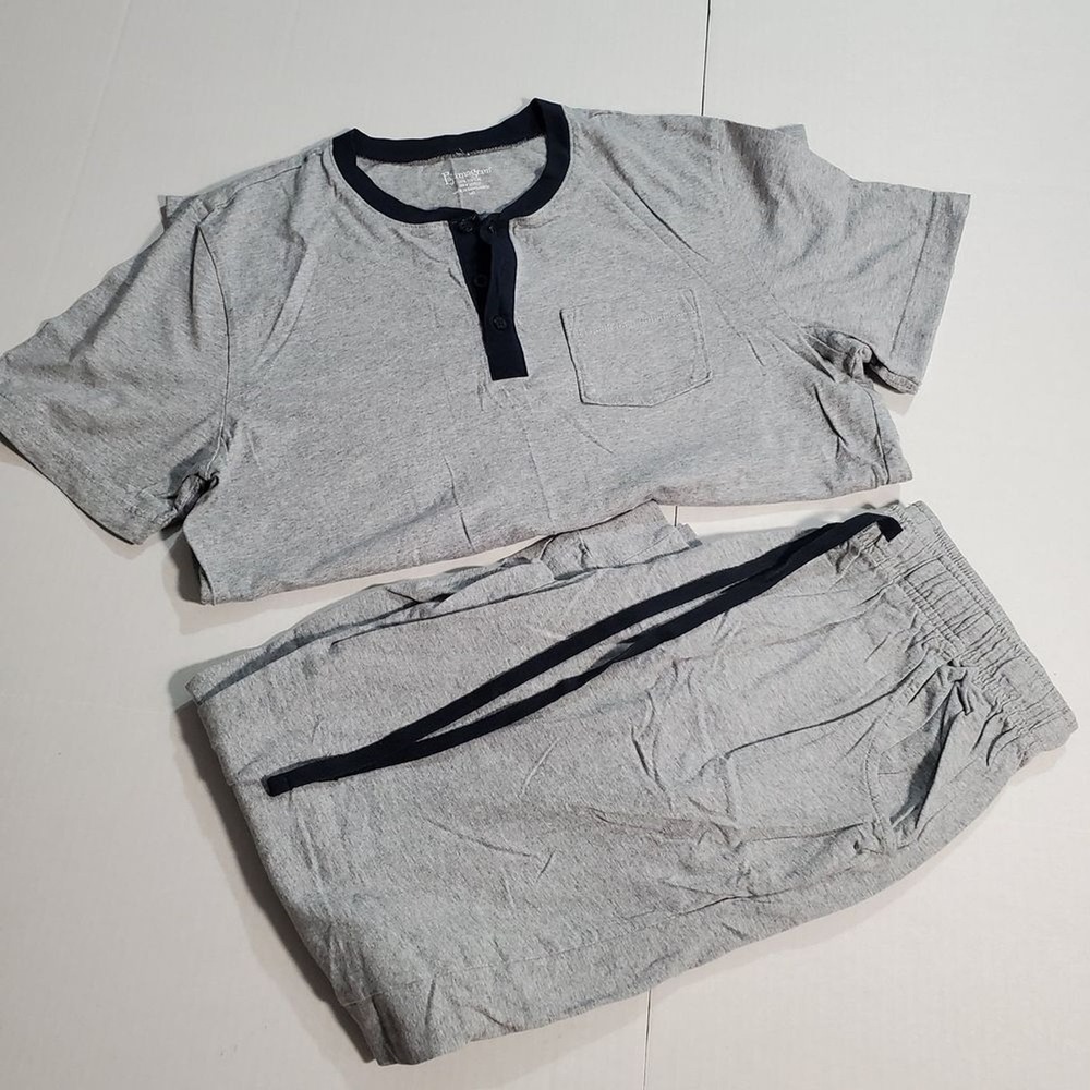 PAJAMAGRAM. Men pajama set, ringer tee with gray jogger pant pj-men. SKU# A-98